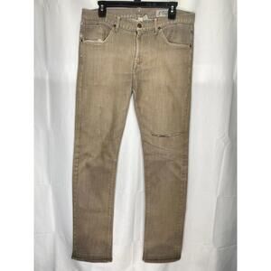 Rogan Jeans Mens 33 Beige Puck Traditional Classic Fit Straight Leg Distressed